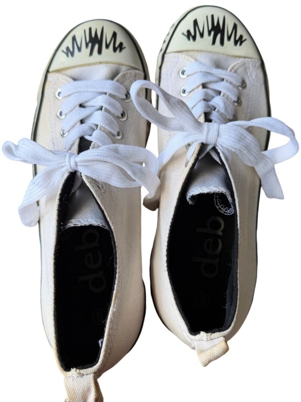 Deb Brand White Lace-up Canvas Sneakers w/Black Graphic Women's Size 8 (READ)